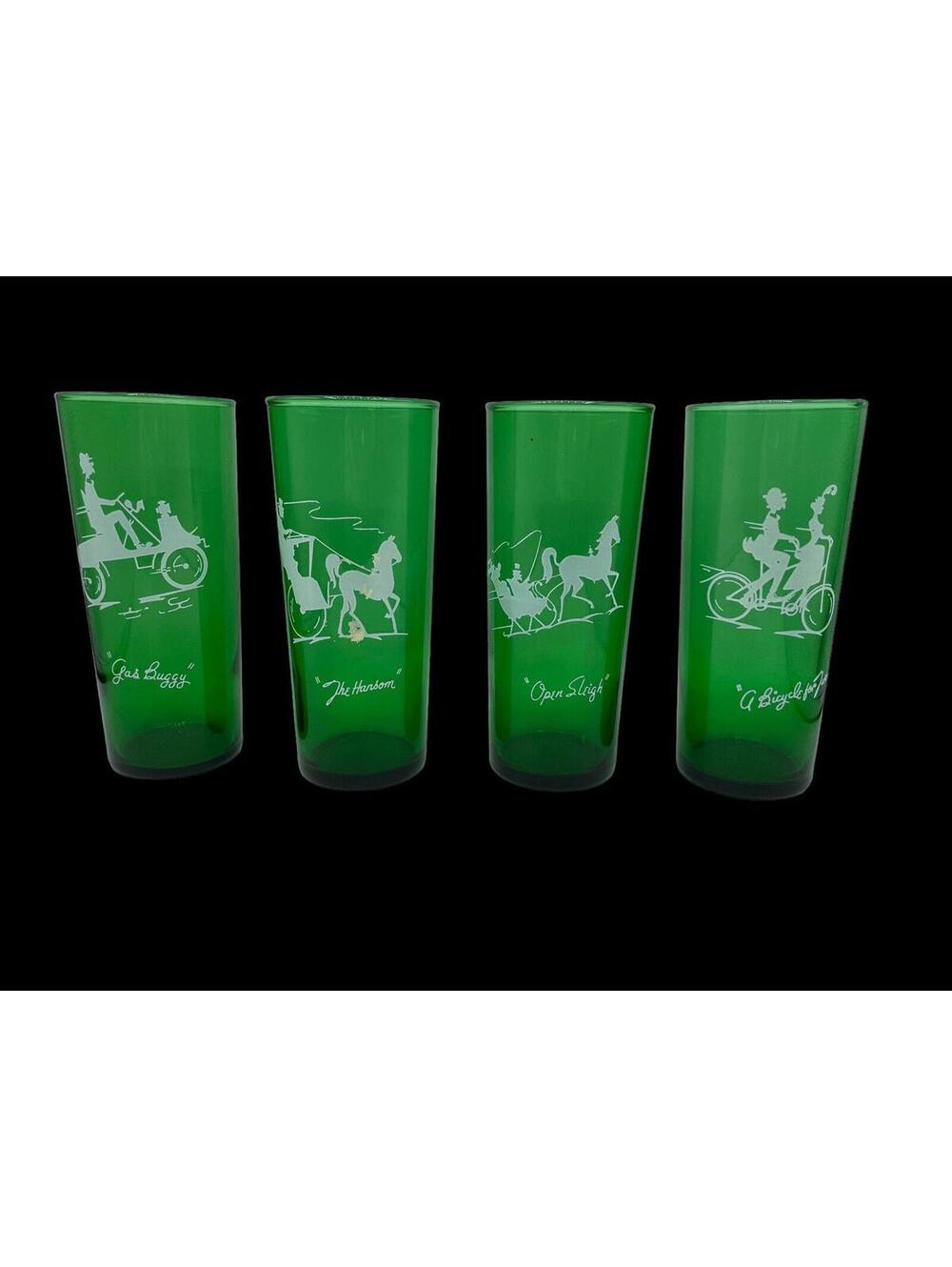 Vintage Anchor Hocking Forest Green Tumbler Set: Gay Nineties Design